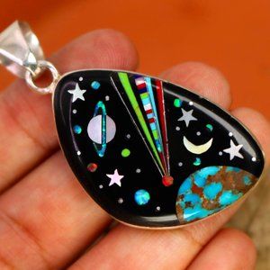OUTER SPACE Southwestern Multi-Stone Inlay Sterling Silver Pendant